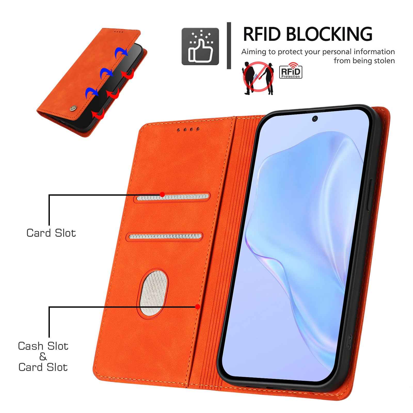 For Xiaomi 17 Ultra 5G Case HX RFID Blocking Wallet Stand Leather Flip Phone Cover - Orange