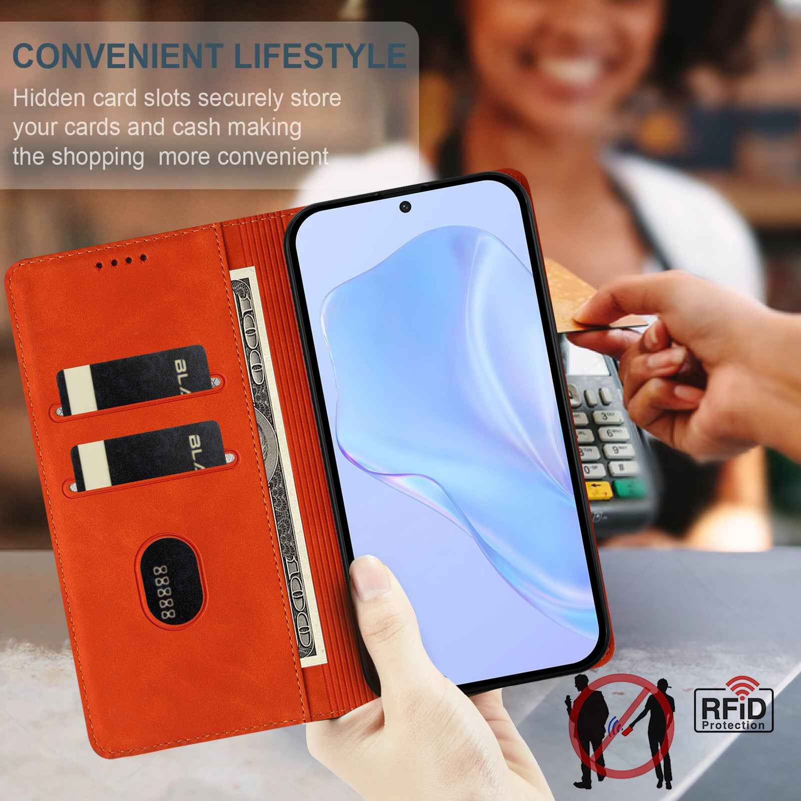 For Xiaomi 17 Ultra 5G Case HX RFID Blocking Wallet Stand Leather Flip Phone Cover - Orange