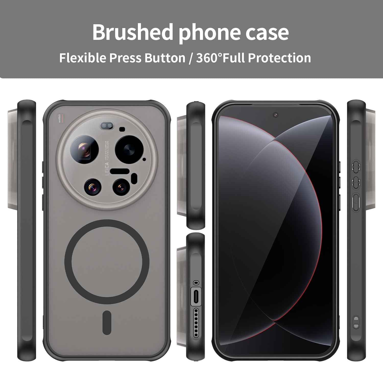 For Xiaomi 17 Ultra 5G Magnetic Case with Screen Film WANLONFENG FD Series Skin Touch TPU + PC Phone Back Cover - Black