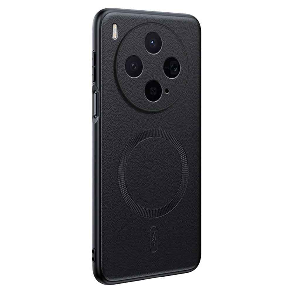 For vivo X300s 5G Magnetic Case Leather Coated TPU + PC Phone Cover - Black