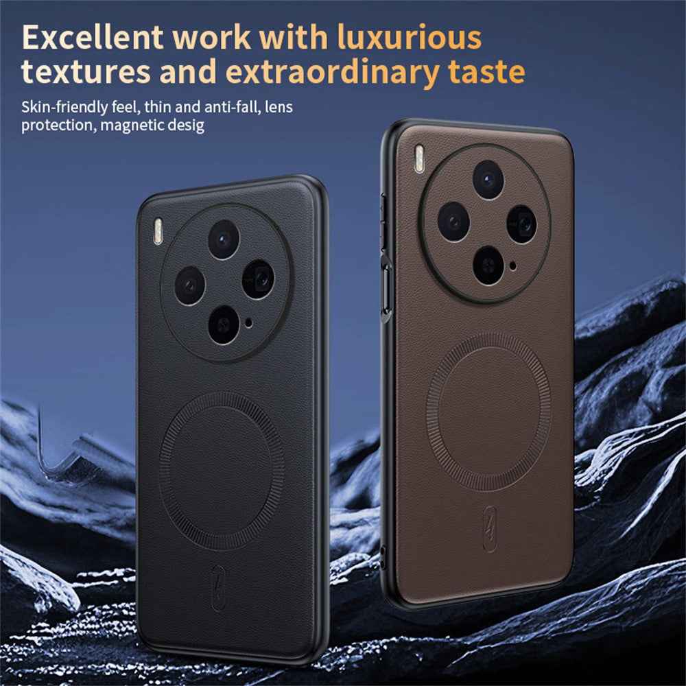 For vivo X300s 5G Magnetic Case Leather Coated TPU + PC Phone Cover - Black