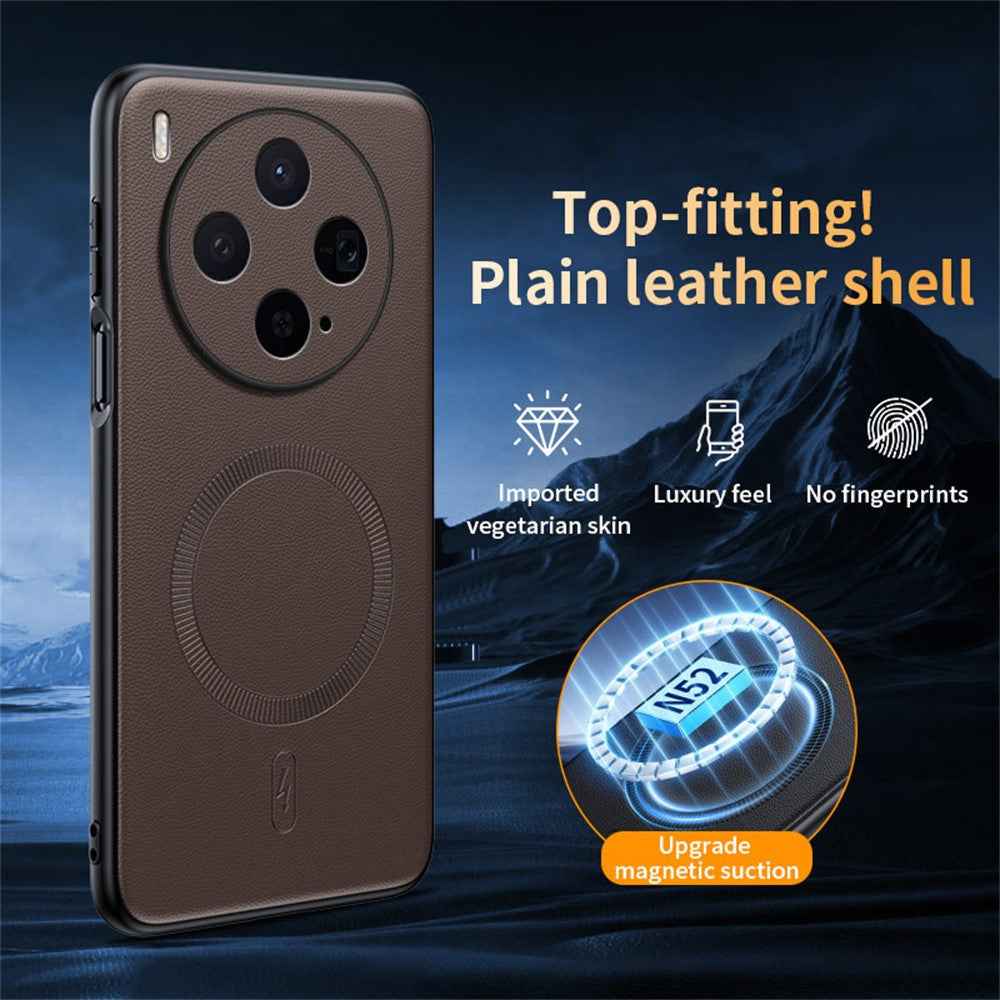 For vivo X300s 5G Magnetic Case Leather Coated TPU + PC Phone Cover - Brown