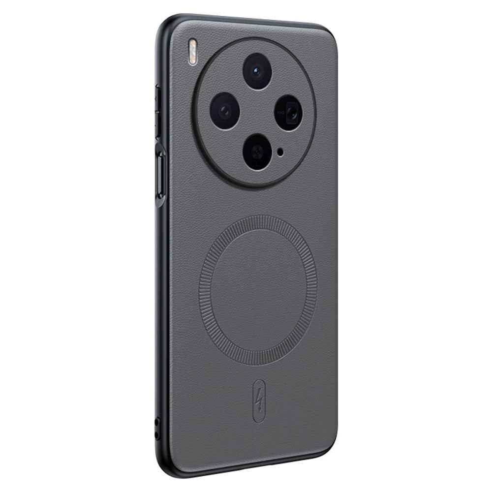 For vivo X300s 5G Magnetic Case Leather Coated TPU + PC Phone Cover - Grey