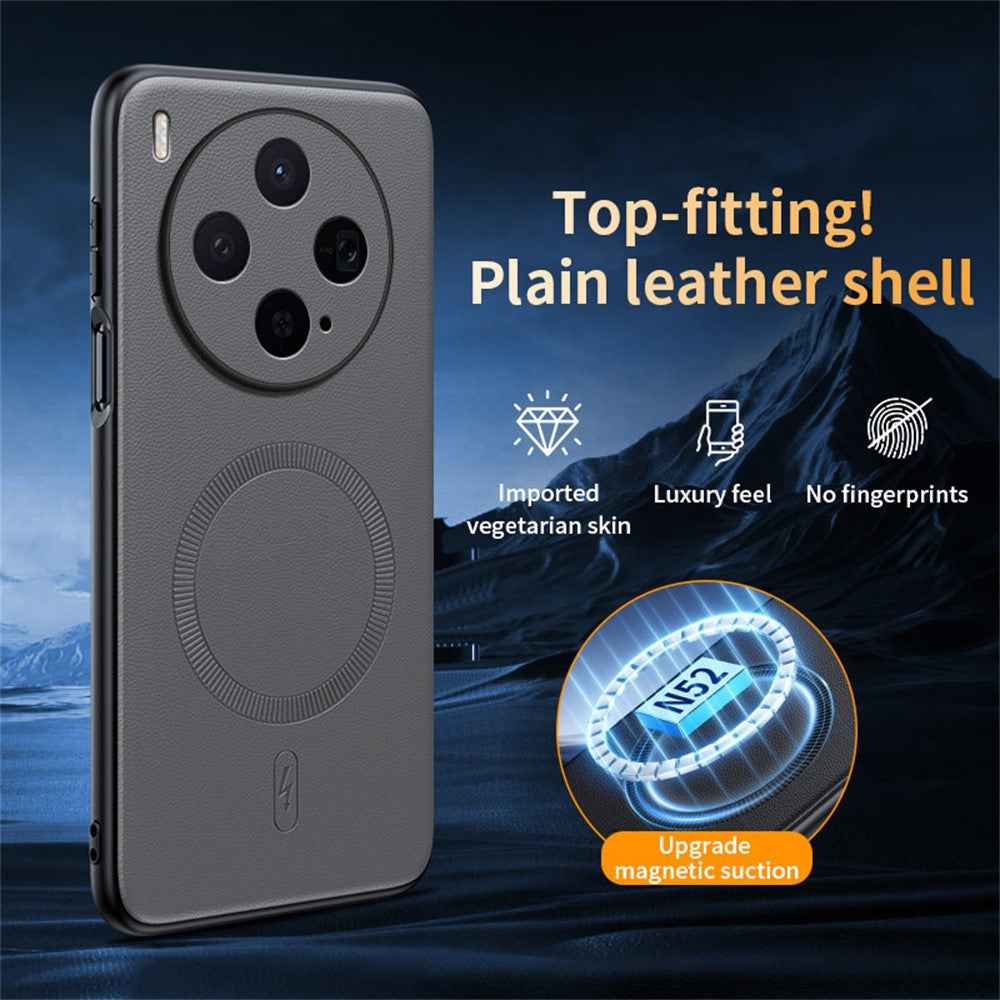 For vivo X300s 5G Magnetic Case Leather Coated TPU + PC Phone Cover - Grey