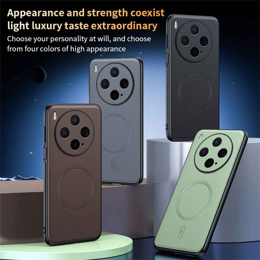 For vivo X300s 5G Magnetic Case Leather Coated TPU + PC Phone Cover - Grey