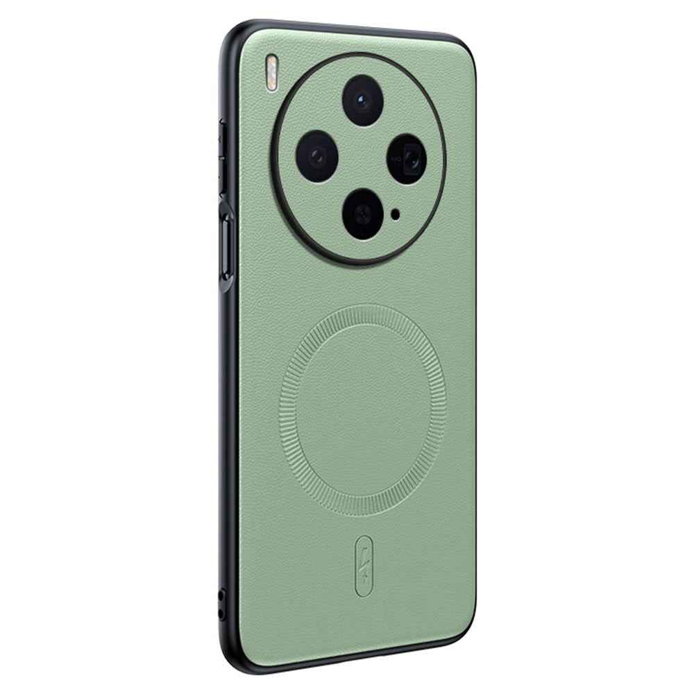 For vivo X300s 5G Magnetic Case Leather Coated TPU + PC Phone Cover - Green