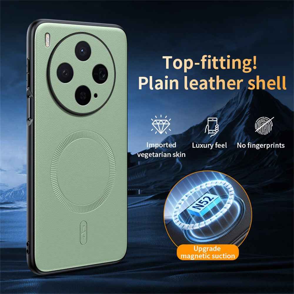 For vivo X300s 5G Magnetic Case Leather Coated TPU + PC Phone Cover - Green