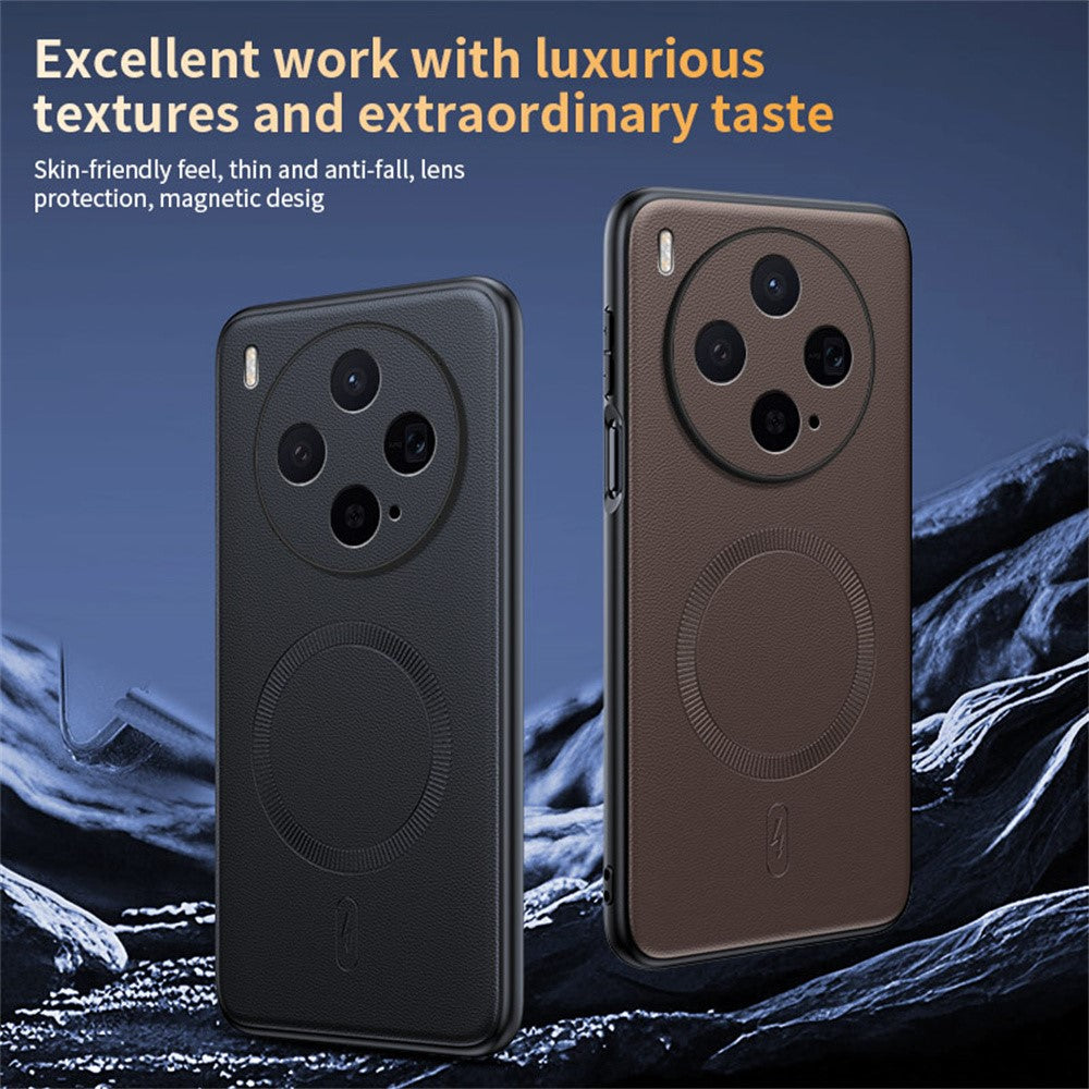 For vivo X300s 5G Magnetic Case Leather Coated TPU + PC Phone Cover - Green