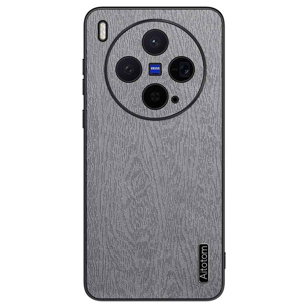 For vivo X300s 5G Case Wood Texture PU Leather Coated PC TPU Phone Cover - Grey