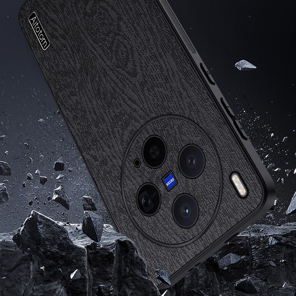 For vivo X300s 5G Case Wood Texture PU Leather Coated PC TPU Phone Cover - Grey