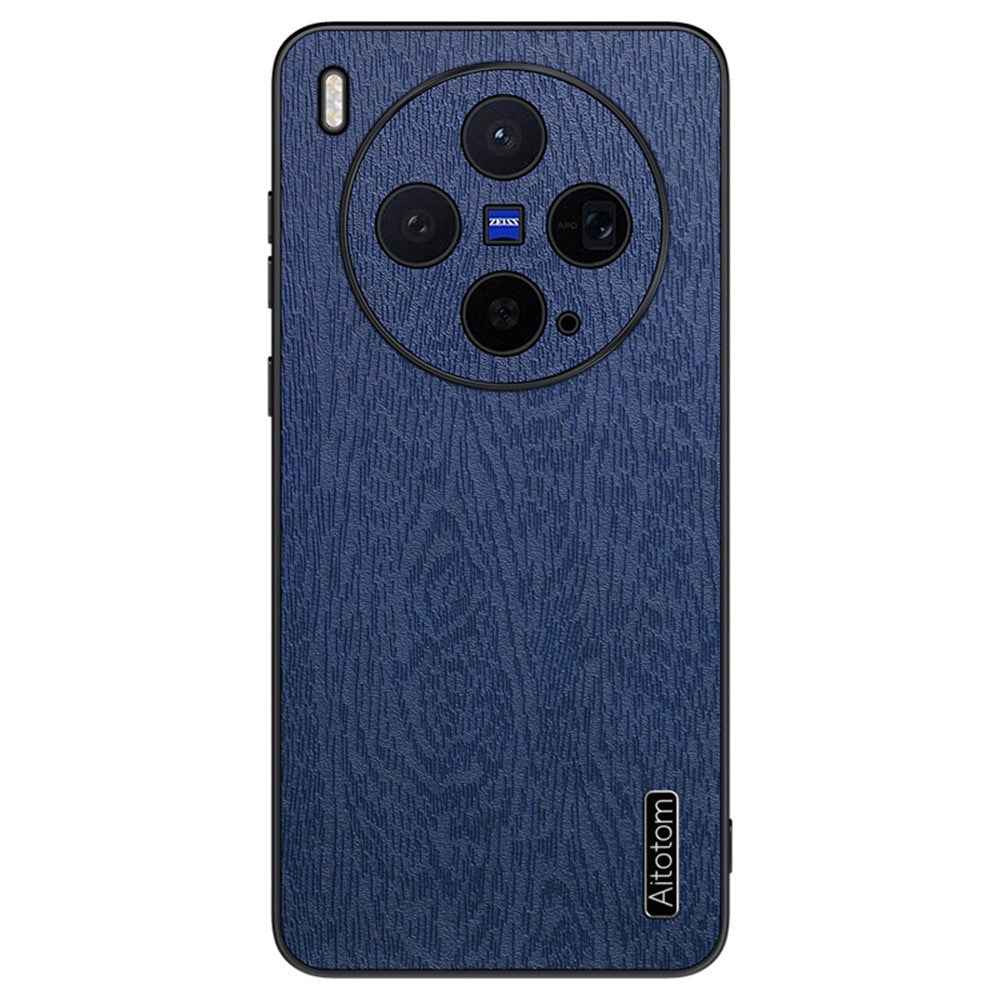 For vivo X300s 5G Case Wood Texture PU Leather Coated PC TPU Phone Cover - Blue