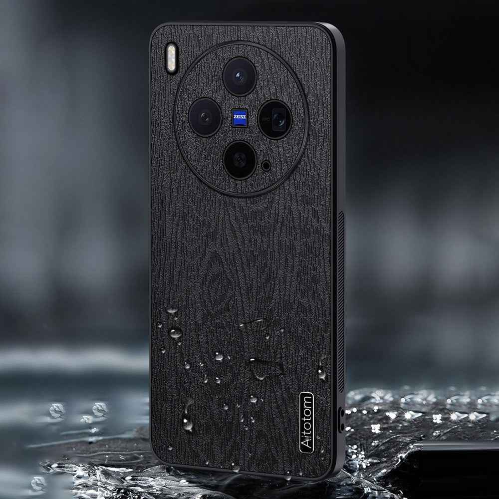 For vivo X300s 5G Case Wood Texture PU Leather Coated PC TPU Phone Cover - Blue