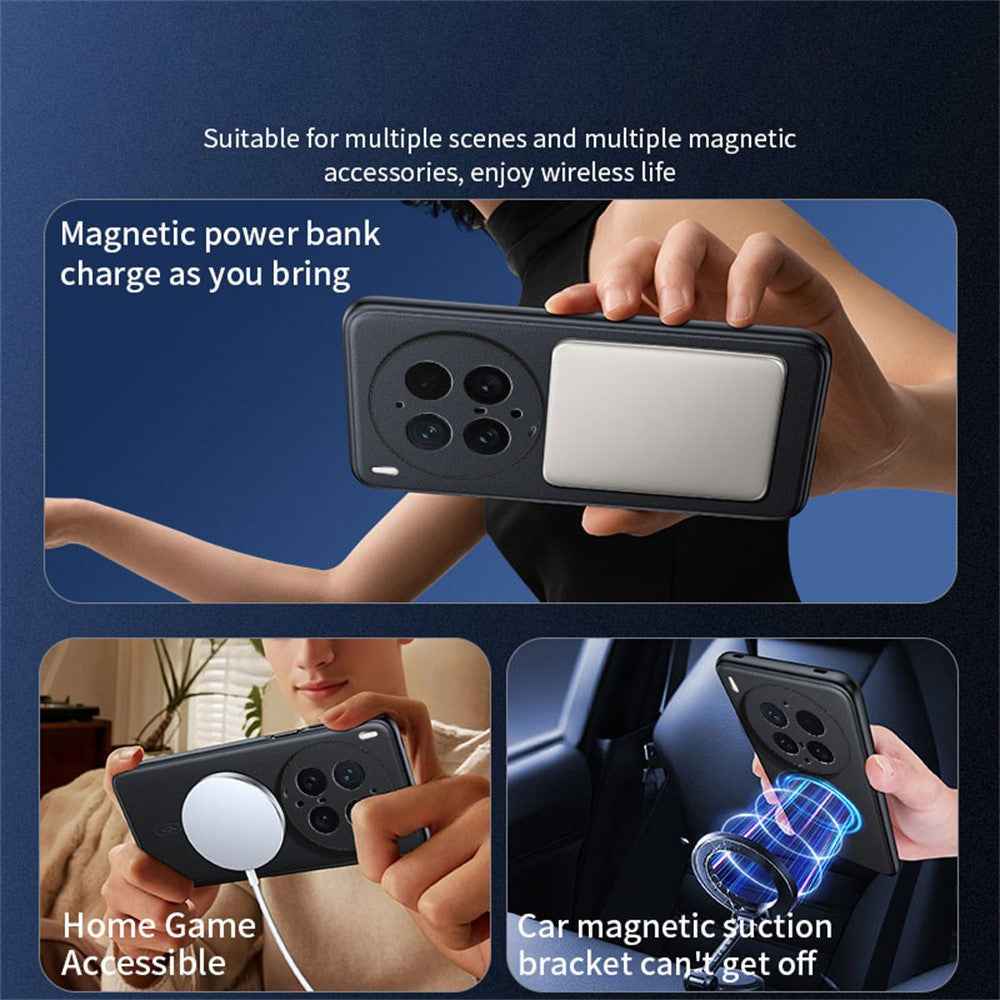 For vivo X300 Ultra 5G Magnetic Case Leather Coated TPU + PC Phone Cover - Grey