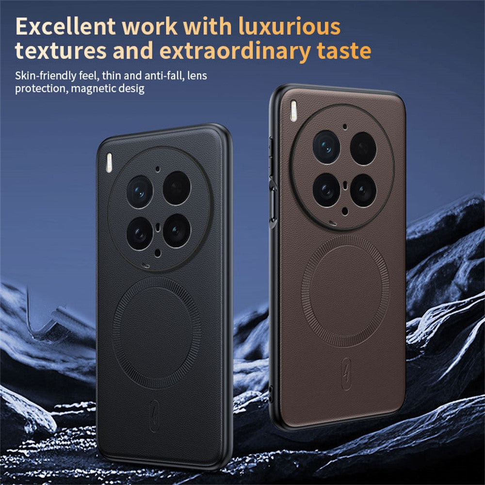For vivo X300 Ultra 5G Magnetic Case Leather Coated TPU + PC Phone Cover - Grey
