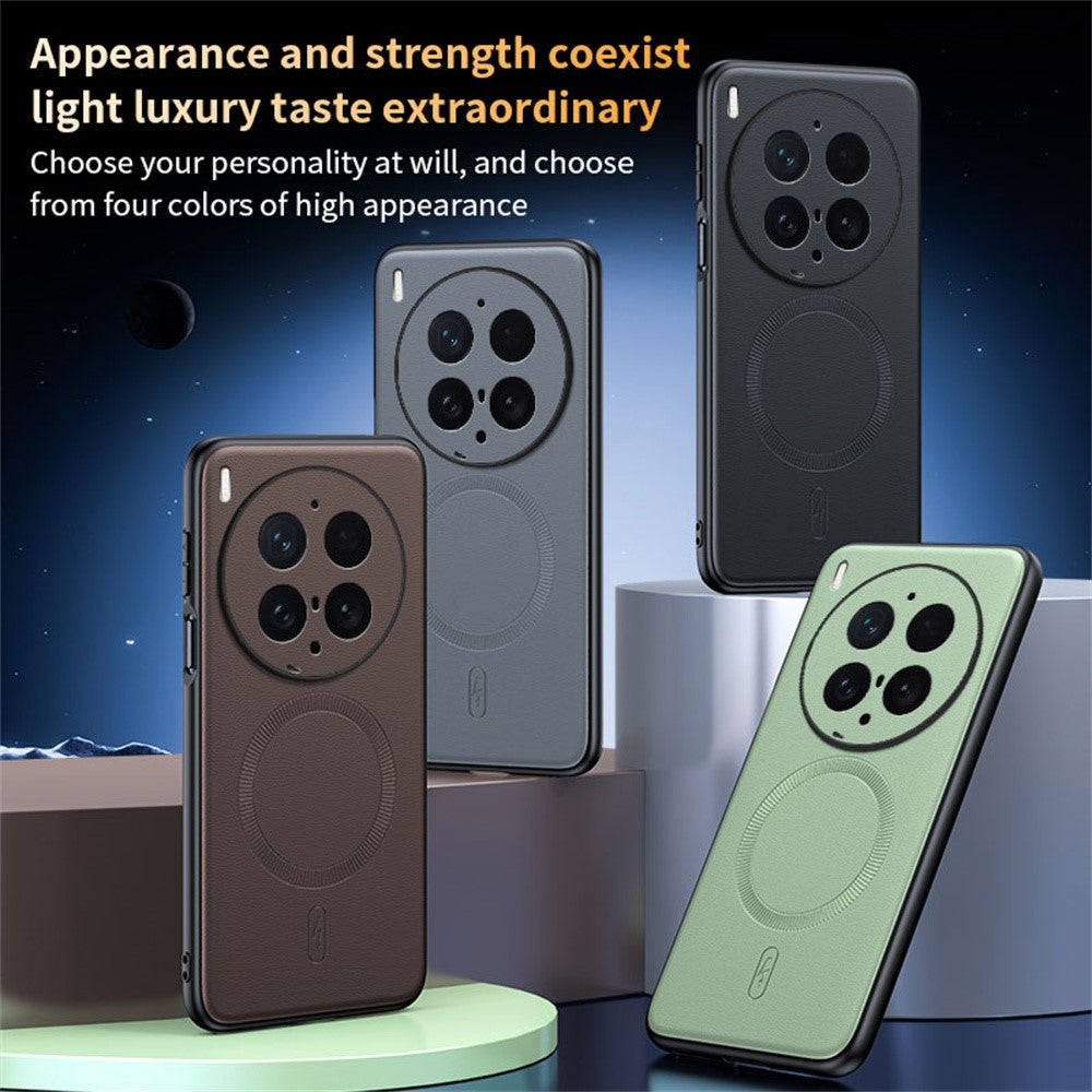 For vivo X300 Ultra 5G Magnetic Case Leather Coated TPU + PC Phone Cover - Grey