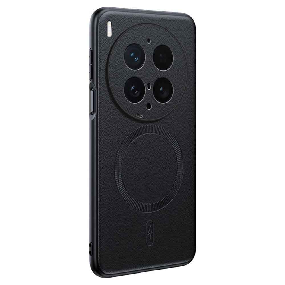 For vivo X300 Ultra 5G Magnetic Case Leather Coated TPU + PC Phone Cover - Black
