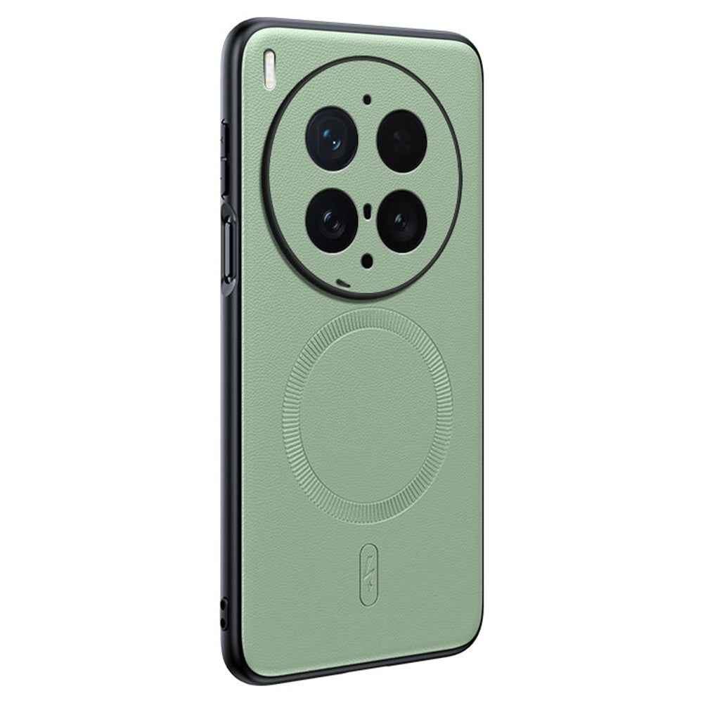 For vivo X300 Ultra 5G Magnetic Case Leather Coated TPU + PC Phone Cover - Green
