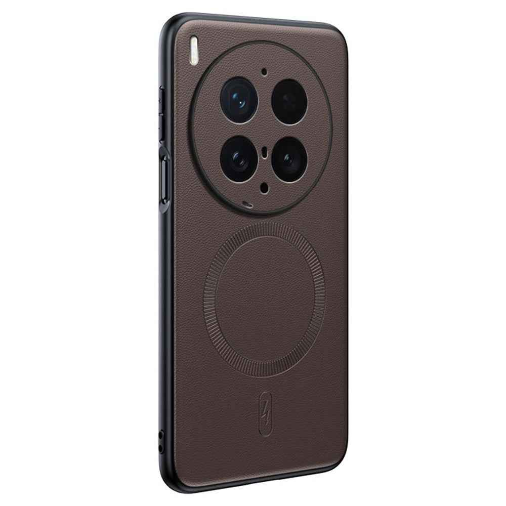 For vivo X300 Ultra 5G Magnetic Case Leather Coated TPU + PC Phone Cover - Brown