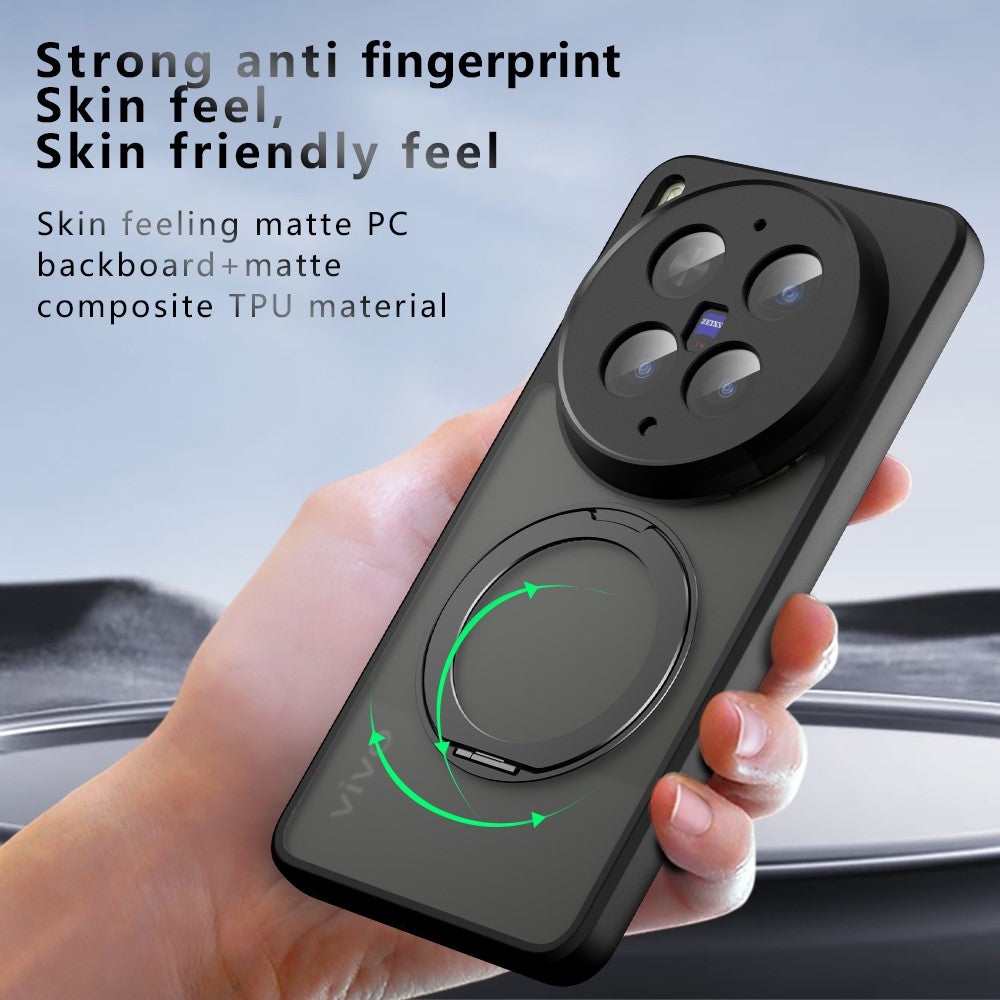 For vivo X300 Ultra 5G Matte Skin-touch Magnetic Case 360° Rotating Kickstand Shockproof TPU + PC Phone Cover - Transparent Black