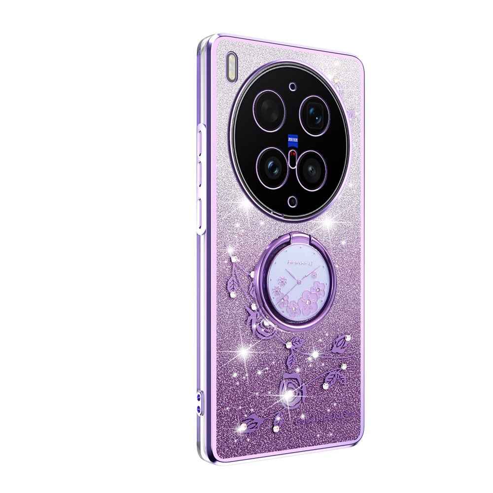 KADEM For vivo X300 Ultra 5G Phone Case Ring Kickstand TPU Flowers Phone Cover Gradient Glitter - Purple