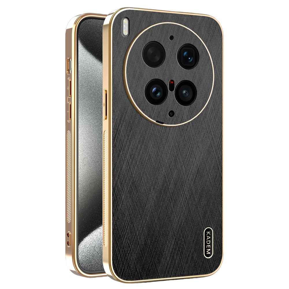 KADEM For vivo X300 Ultra 5G Phone Case Electroplating Silk Texture PU + TPU Phone Back Cover - Black