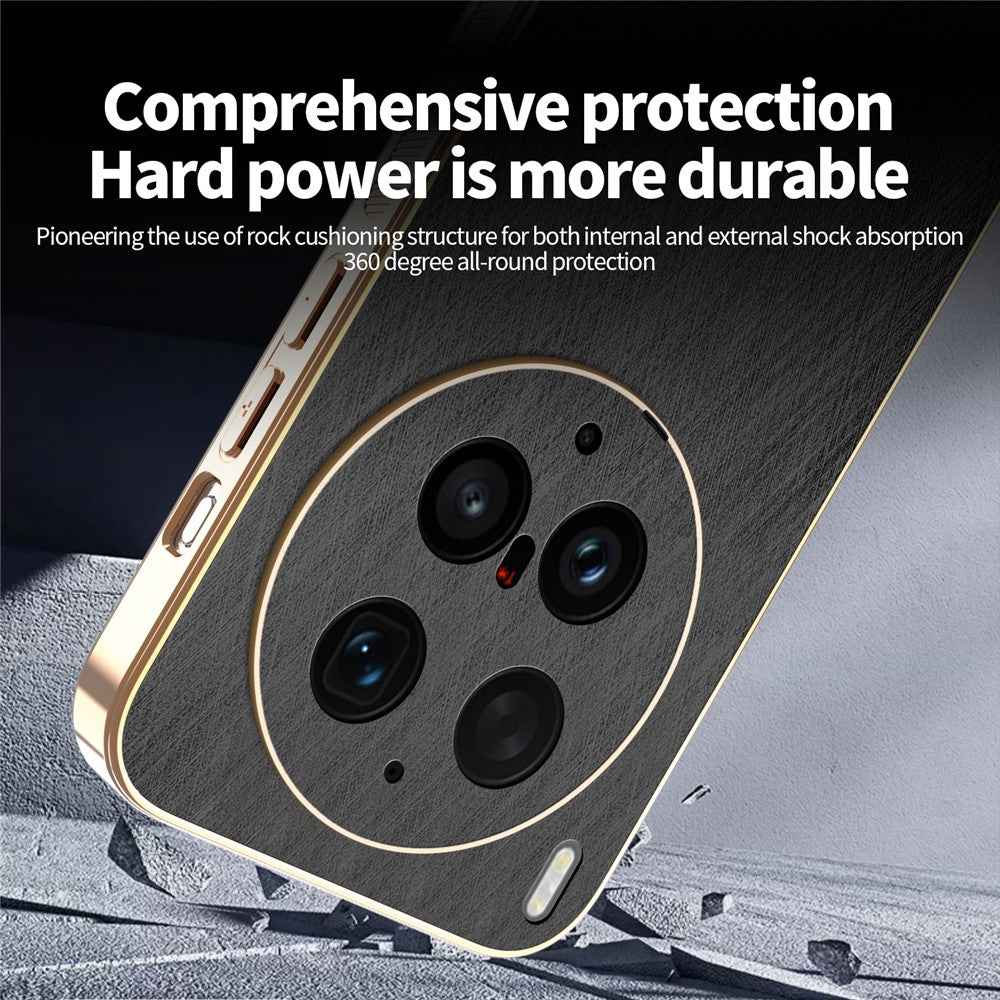 KADEM For vivo X300 Ultra 5G Phone Case Electroplating Silk Texture PU + TPU Phone Back Cover - Black