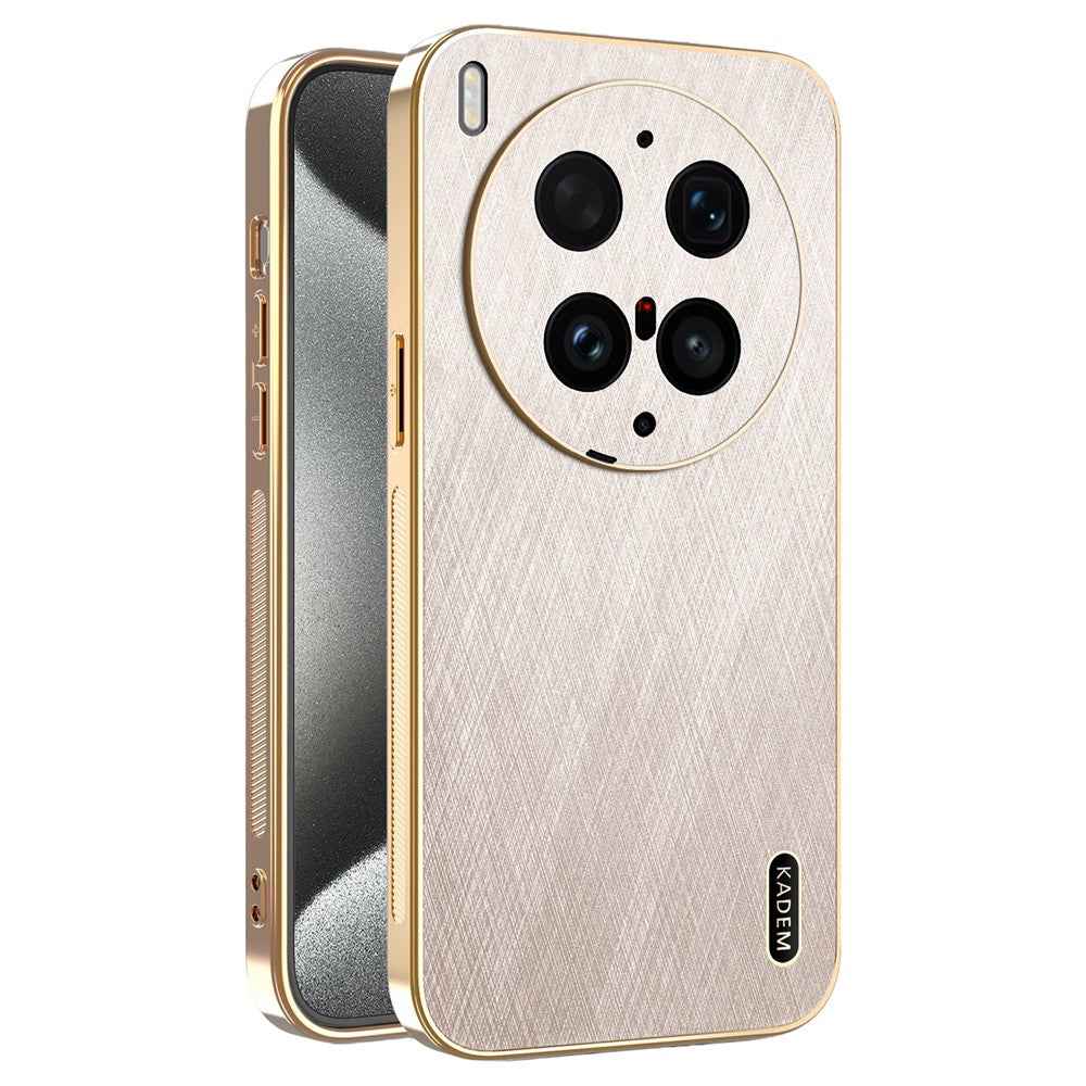 KADEM For vivo X300 Ultra 5G Phone Case Electroplating Silk Texture PU + TPU Phone Back Cover - Gold