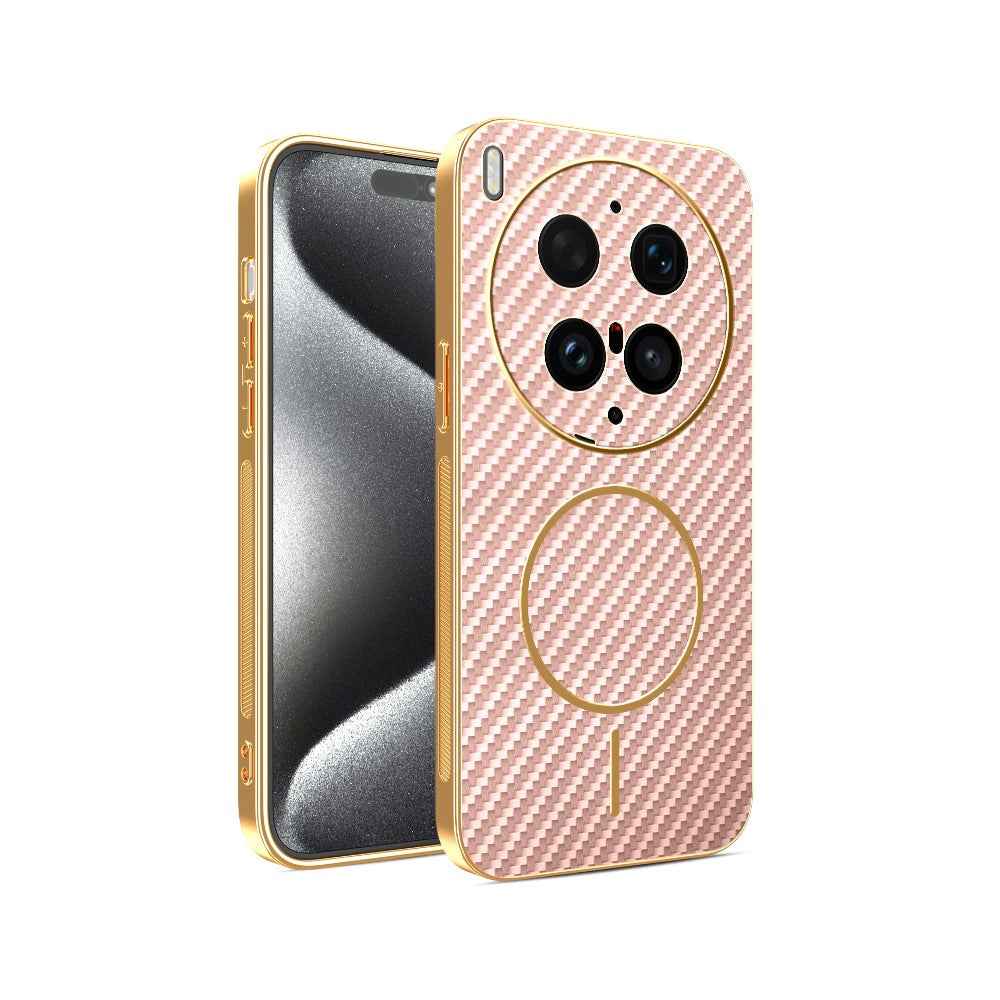 For vivo X300 Ultra 5G Phone Case Carbon Fiber Textured Electroplated TPU Phone Back Cover - Pink