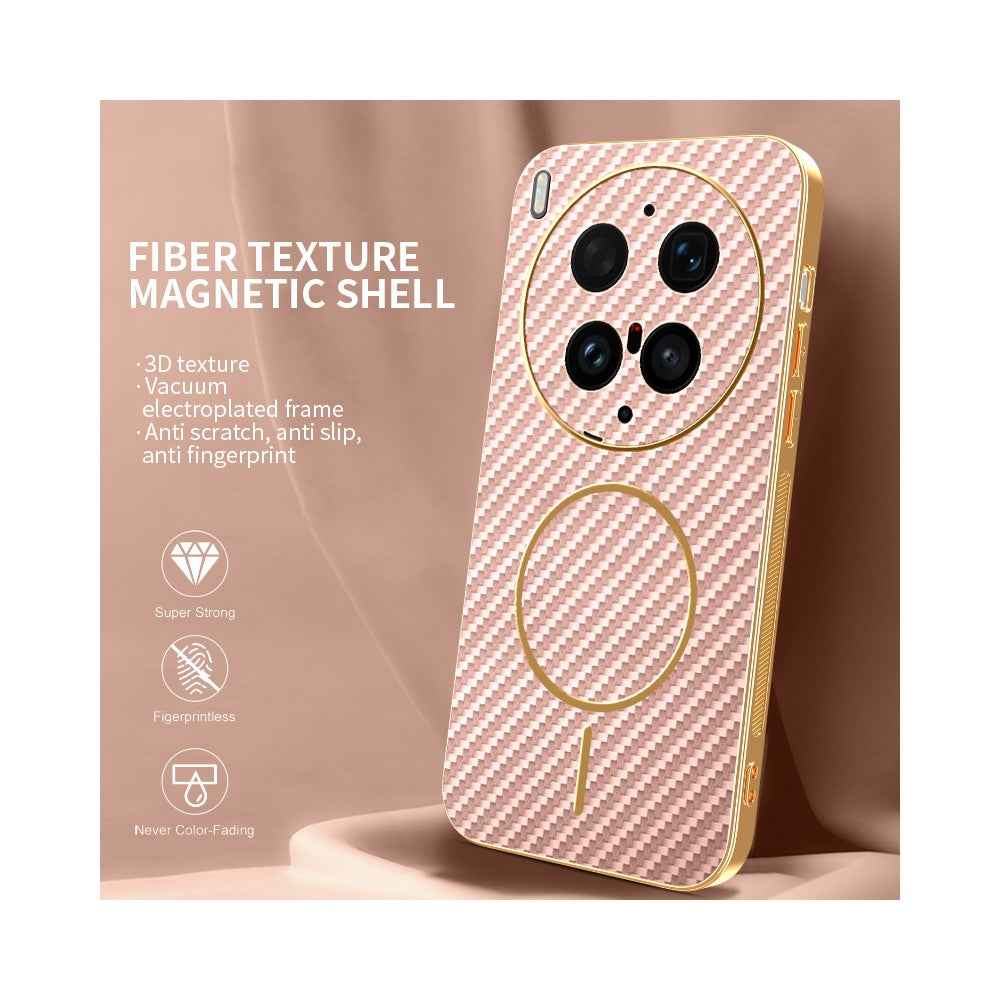 For vivo X300 Ultra 5G Phone Case Carbon Fiber Textured Electroplated TPU Phone Back Cover - Pink