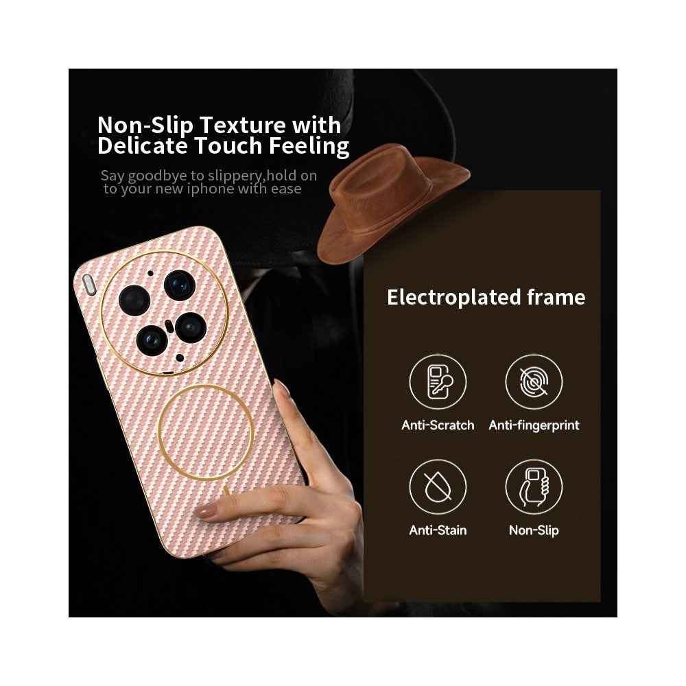 For vivo X300 Ultra 5G Phone Case Carbon Fiber Textured Electroplated TPU Phone Back Cover - Pink