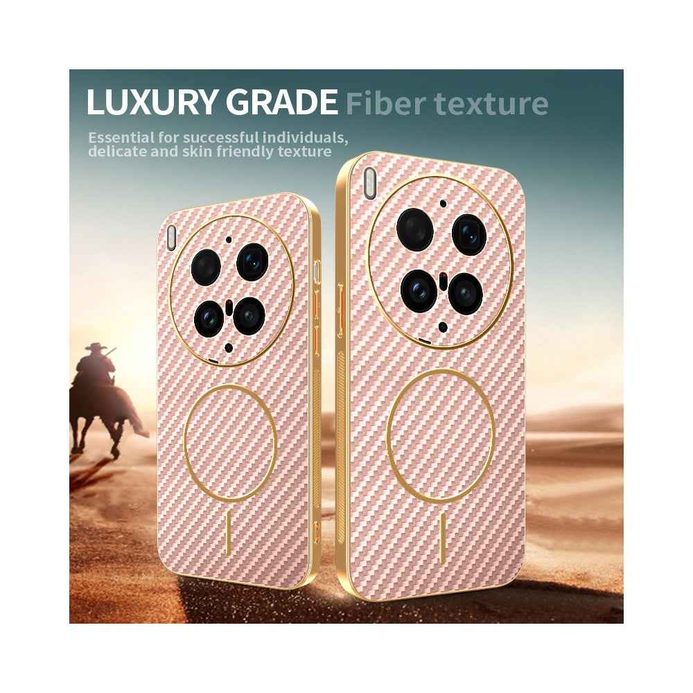 For vivo X300 Ultra 5G Phone Case Carbon Fiber Textured Electroplated TPU Phone Back Cover - Pink