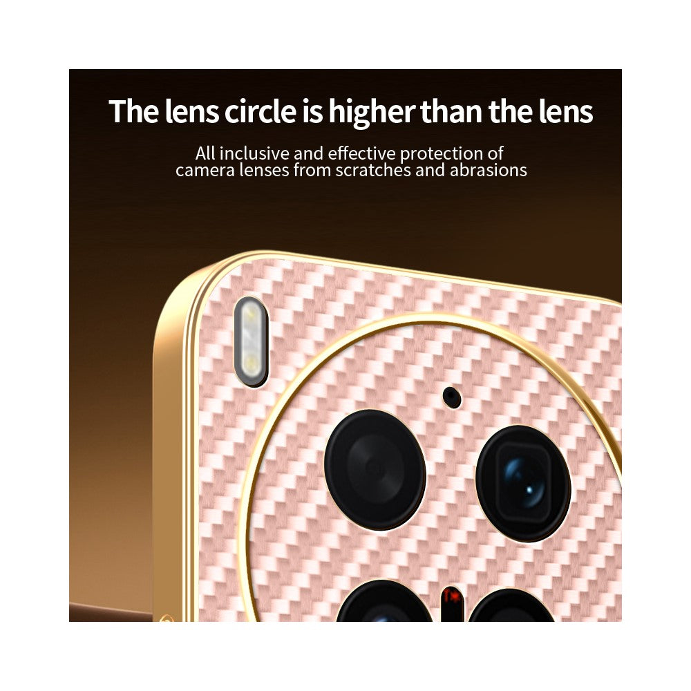 For vivo X300 Ultra 5G Phone Case Carbon Fiber Textured Electroplated TPU Phone Back Cover - Pink