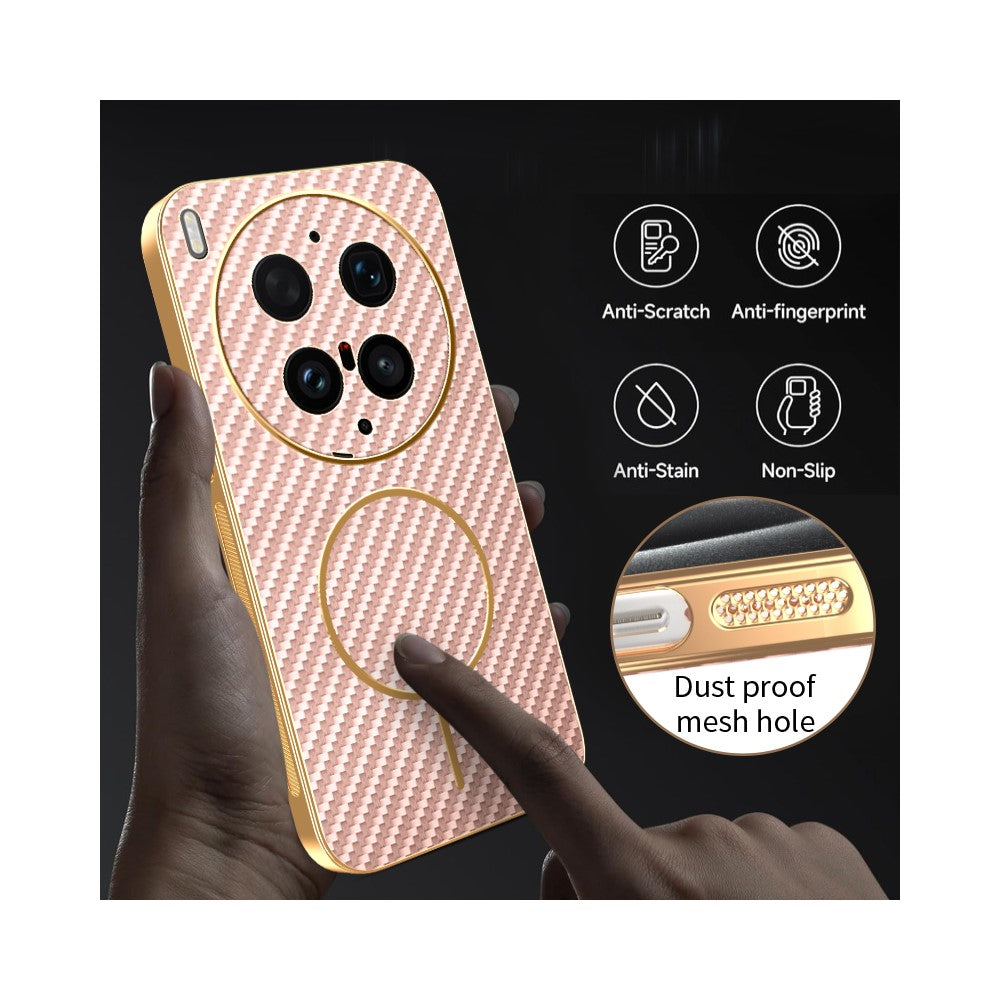For vivo X300 Ultra 5G Phone Case Carbon Fiber Textured Electroplated TPU Phone Back Cover - Pink