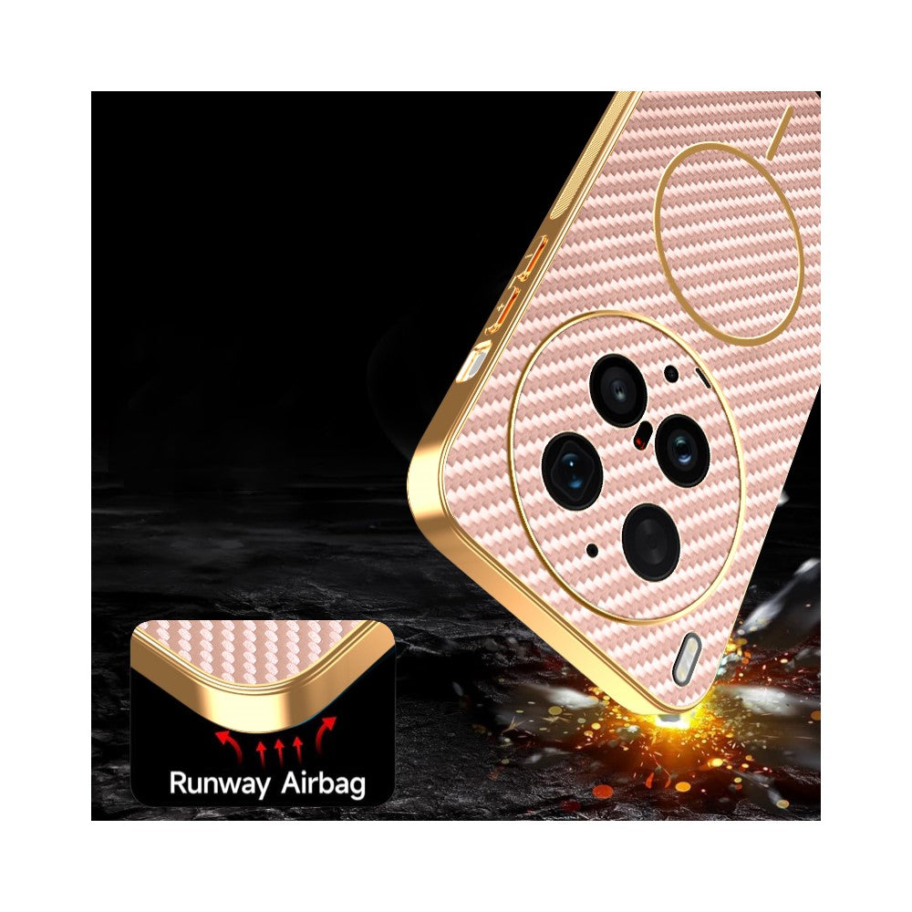 For vivo X300 Ultra 5G Phone Case Carbon Fiber Textured Electroplated TPU Phone Back Cover - Pink