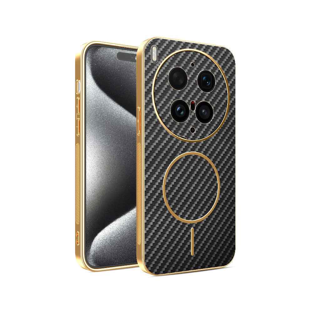For vivo X300 Ultra 5G Phone Case Carbon Fiber Textured Electroplated TPU Phone Back Cover - Black