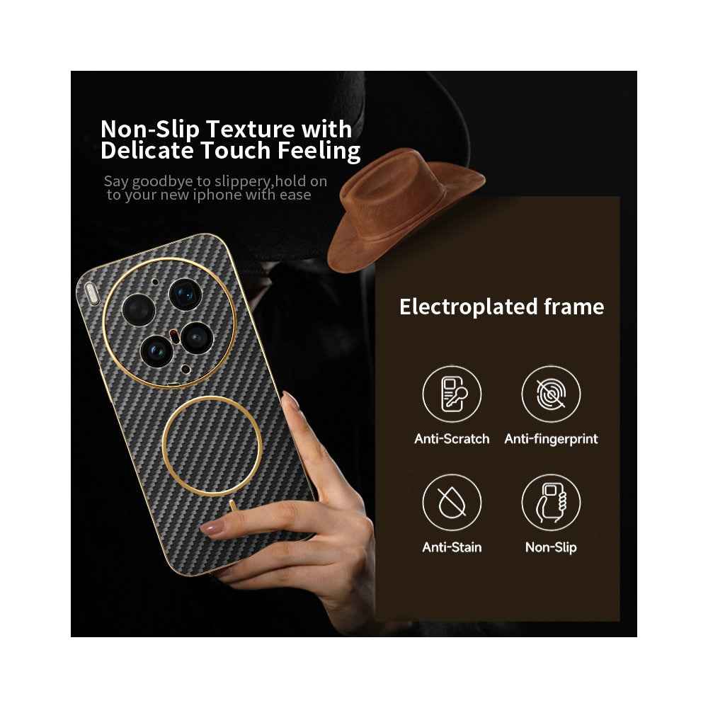 For vivo X300 Ultra 5G Phone Case Carbon Fiber Textured Electroplated TPU Phone Back Cover - Black