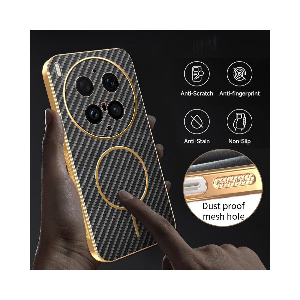 For vivo X300 Ultra 5G Phone Case Carbon Fiber Textured Electroplated TPU Phone Back Cover - Black