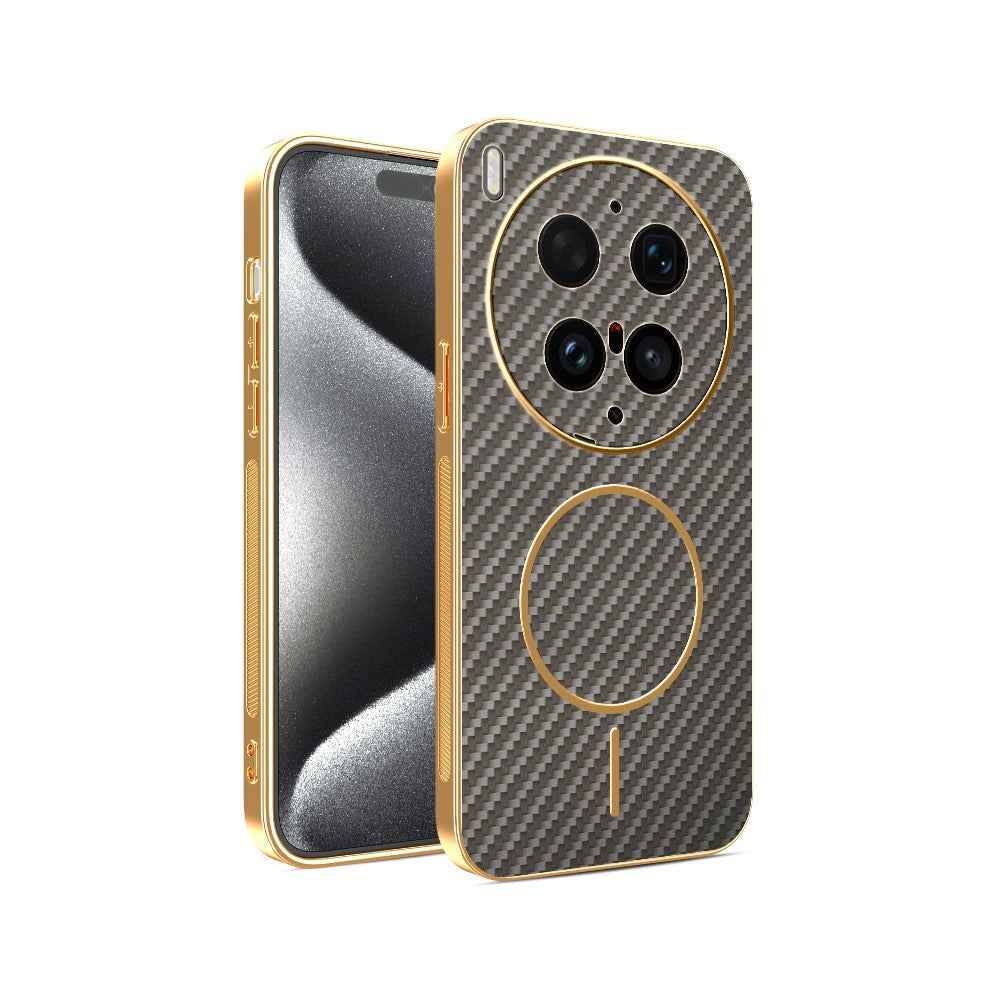 For vivo X300 Ultra 5G Phone Case Carbon Fiber Textured Electroplated TPU Phone Back Cover - Coffee