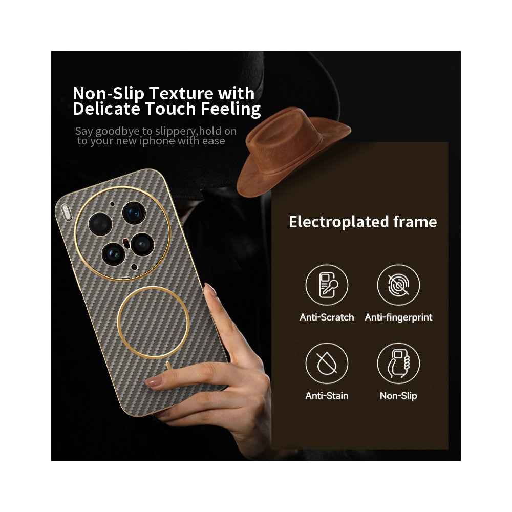 For vivo X300 Ultra 5G Phone Case Carbon Fiber Textured Electroplated TPU Phone Back Cover - Coffee