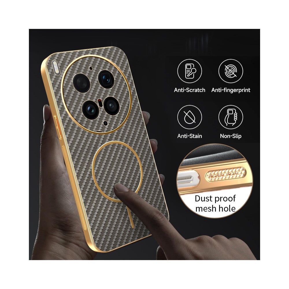 For vivo X300 Ultra 5G Phone Case Carbon Fiber Textured Electroplated TPU Phone Back Cover - Coffee