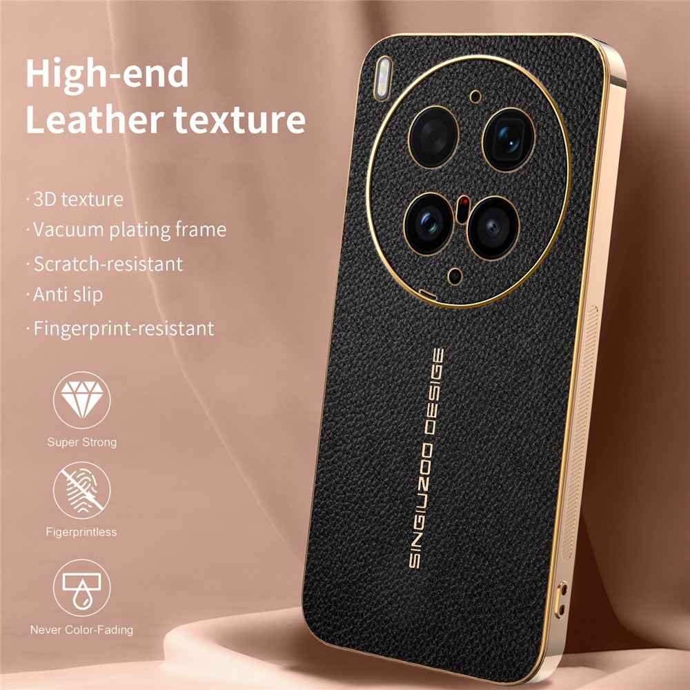 For vivo X300 Ultra 5G Case Anti Scratch Litchi Texture TPU Leather PU Phone Back Cover - Black