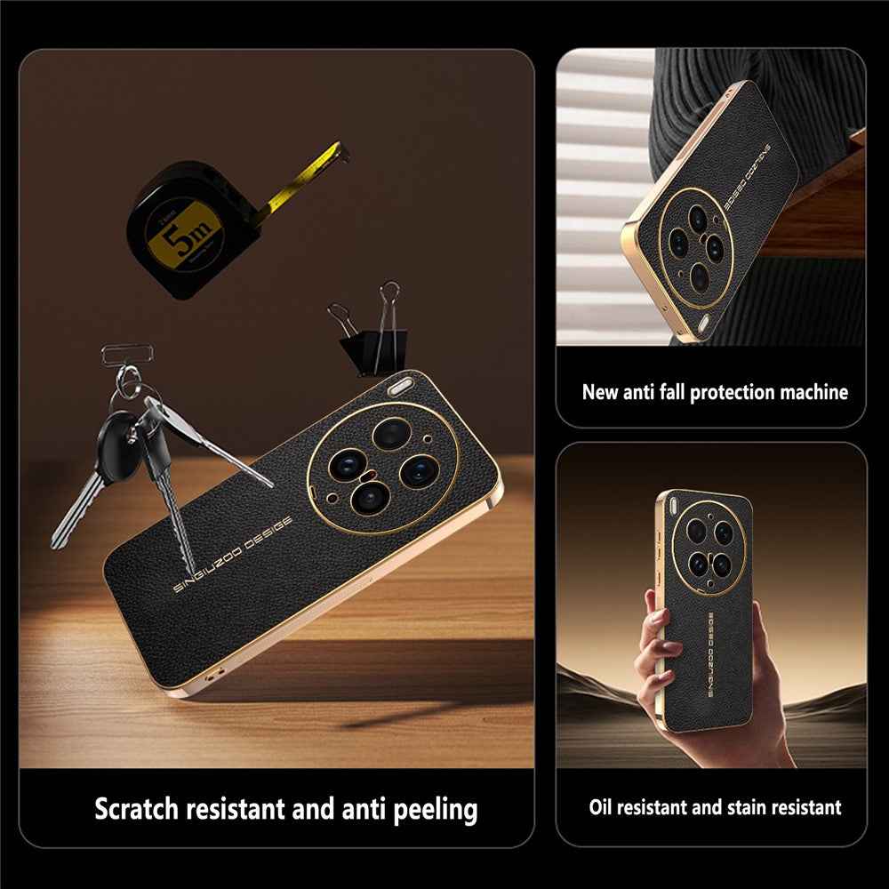 For vivo X300 Ultra 5G Case Anti Scratch Litchi Texture TPU Leather PU Phone Back Cover - Black