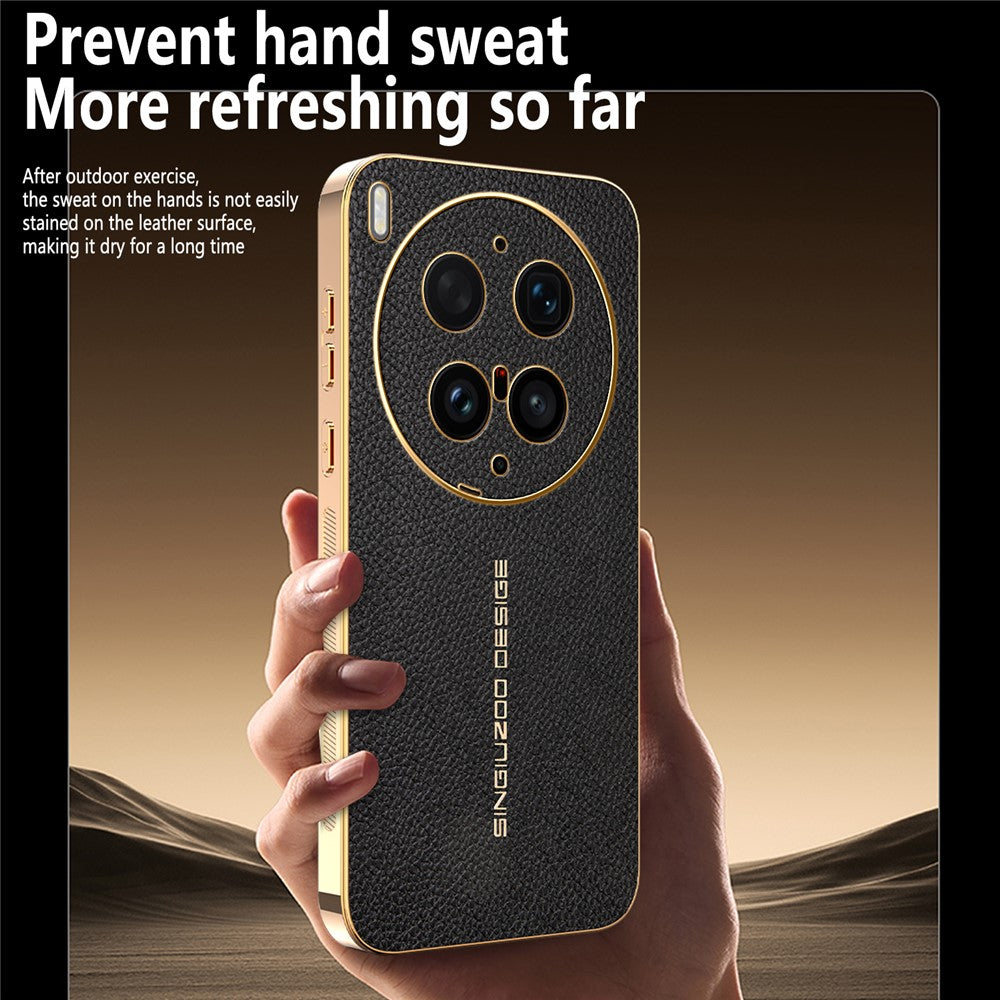 For vivo X300 Ultra 5G Case Anti Scratch Litchi Texture TPU Leather PU Phone Back Cover - Black