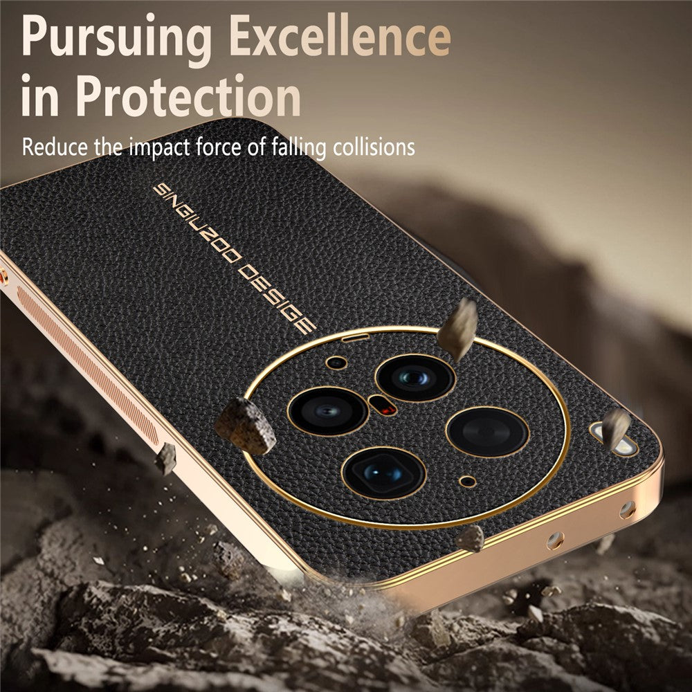 For vivo X300 Ultra 5G Case Anti Scratch Litchi Texture TPU Leather PU Phone Back Cover - Black