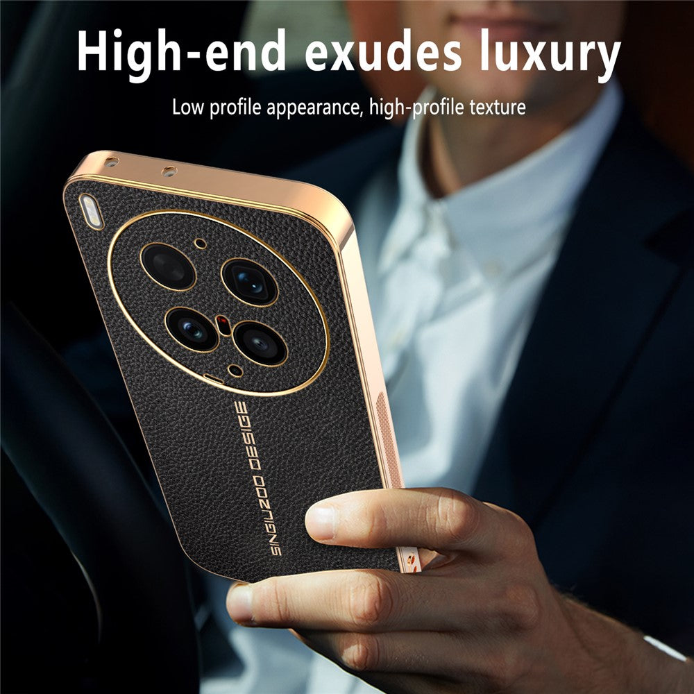 For vivo X300 Ultra 5G Case Anti Scratch Litchi Texture TPU Leather PU Phone Back Cover - Black