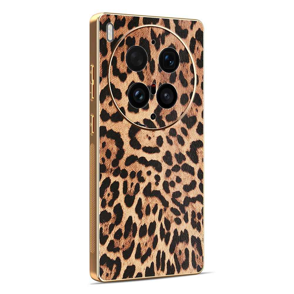 For vivo X300 Ultra 5G Phone Case PU Leather Coated PC + TPU Electroplating Phone Cover - Leopard Print