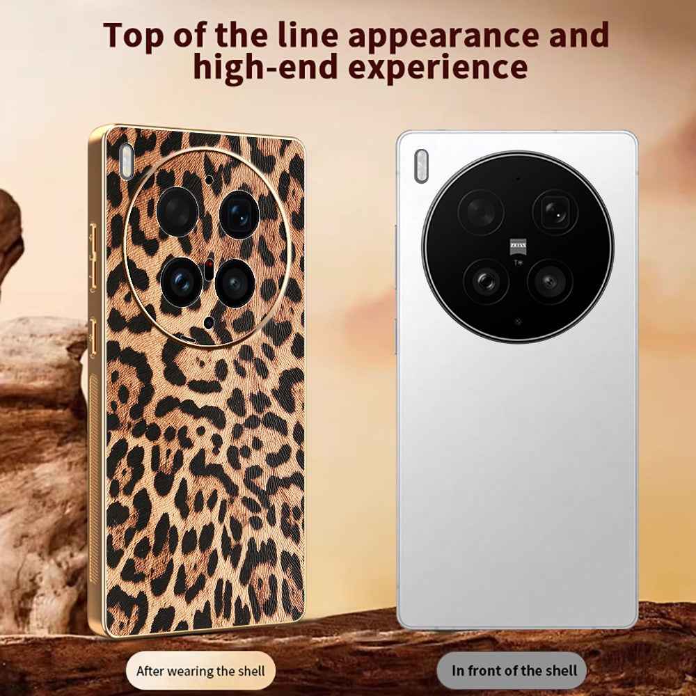 For vivo X300 Ultra 5G Phone Case PU Leather Coated PC + TPU Electroplating Phone Cover - Leopard Print