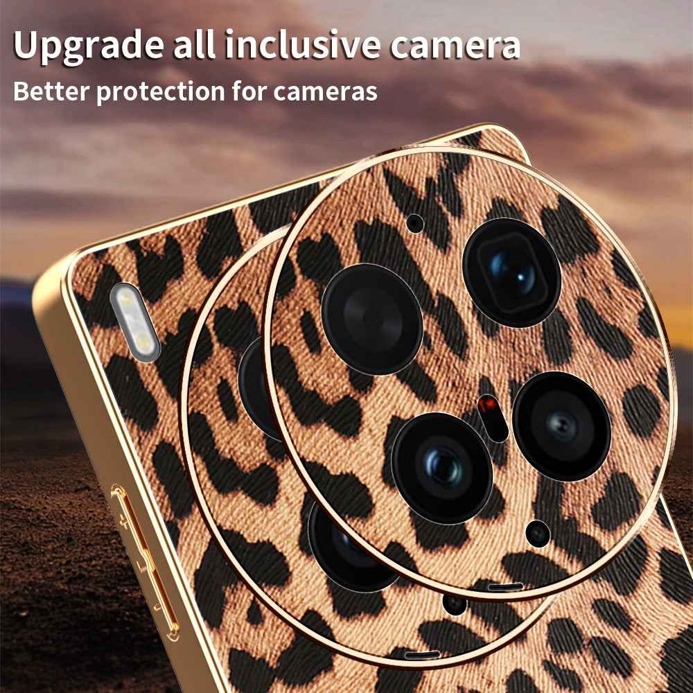 For vivo X300 Ultra 5G Phone Case PU Leather Coated PC + TPU Electroplating Phone Cover - Leopard Print