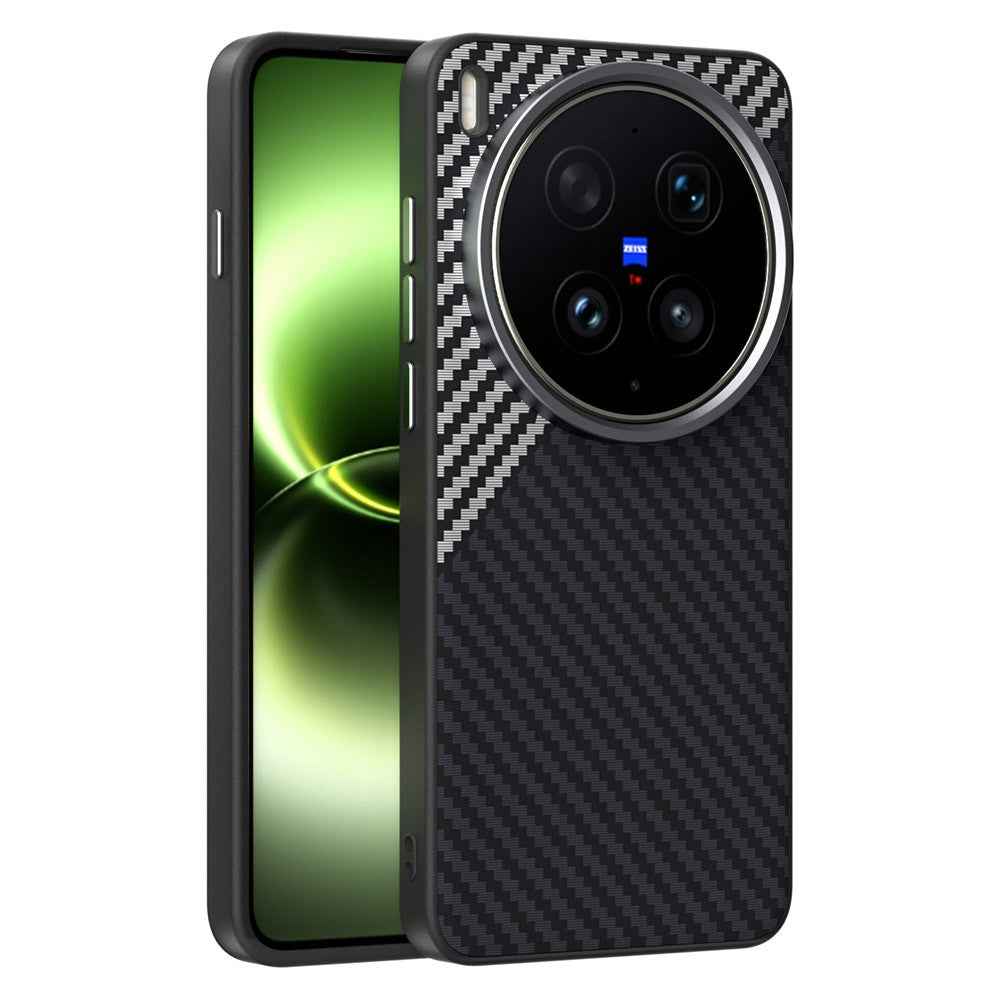 ABEEL For vivo X300 Ultra 5G Magnetic Case Carbon Fiber Texture Phone Back Cover - Black  /  Silver