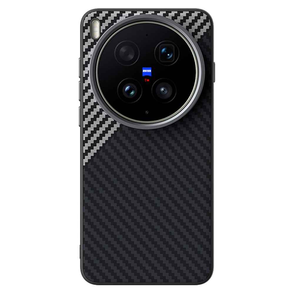 ABEEL For vivo X300 Ultra 5G Magnetic Case Carbon Fiber Texture Phone Back Cover - Black  /  Silver